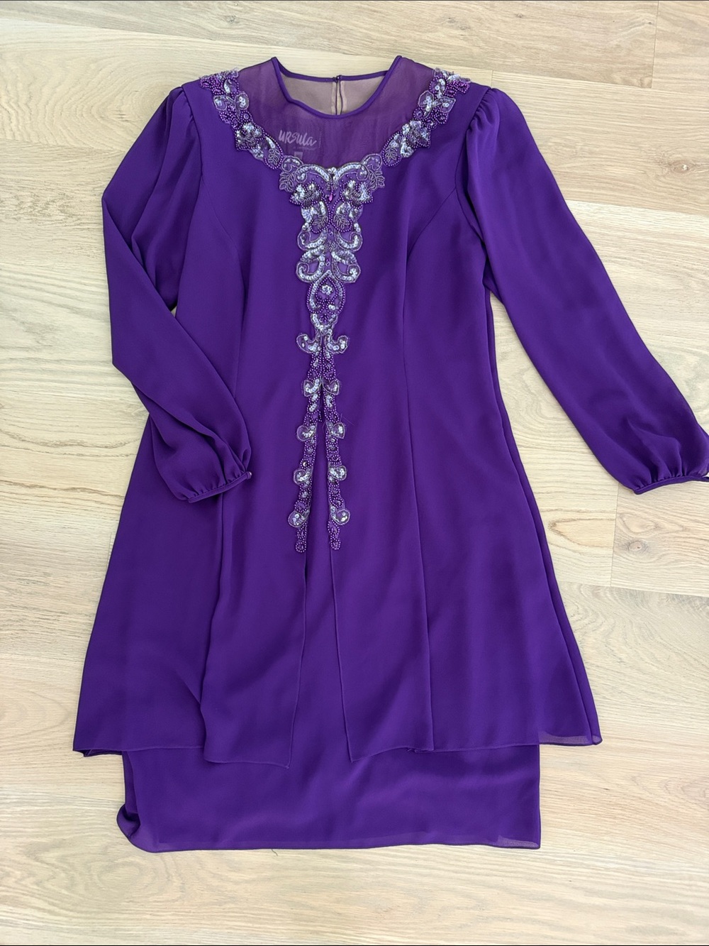 Ursula of Switzerland Purple Layered Chiffon Beaded Formal Evening Dress Sz 16